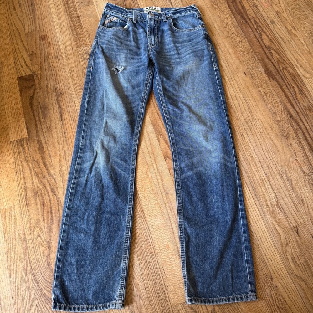 Ariat M1 Vintage Straight Leg Jeans Mens 30/34 Medium Wash Denim Distressed